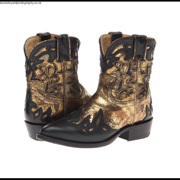 Frye Shoes - Frye Black Gold Western Billy Overlay Short Boots